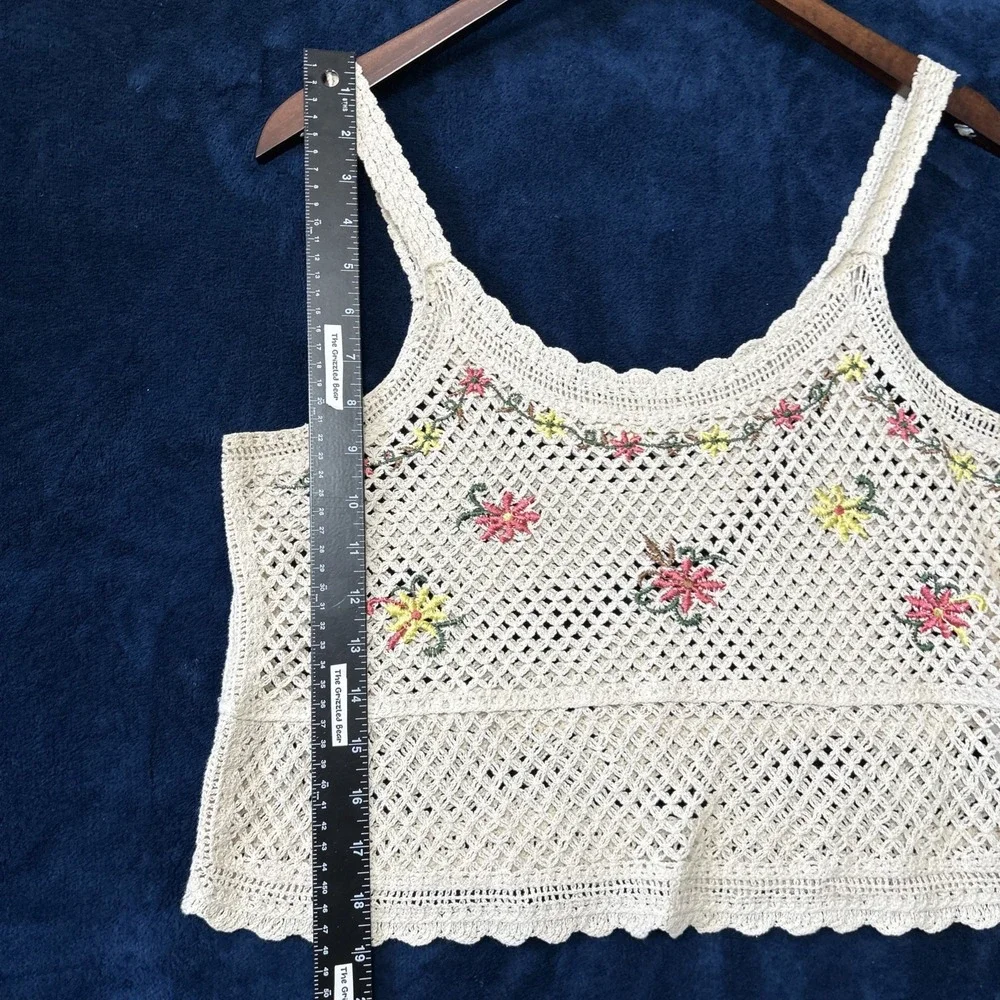 Rebellion Again Womens Crochet Crop Top Size L Cream Embroidered Dainty Festival